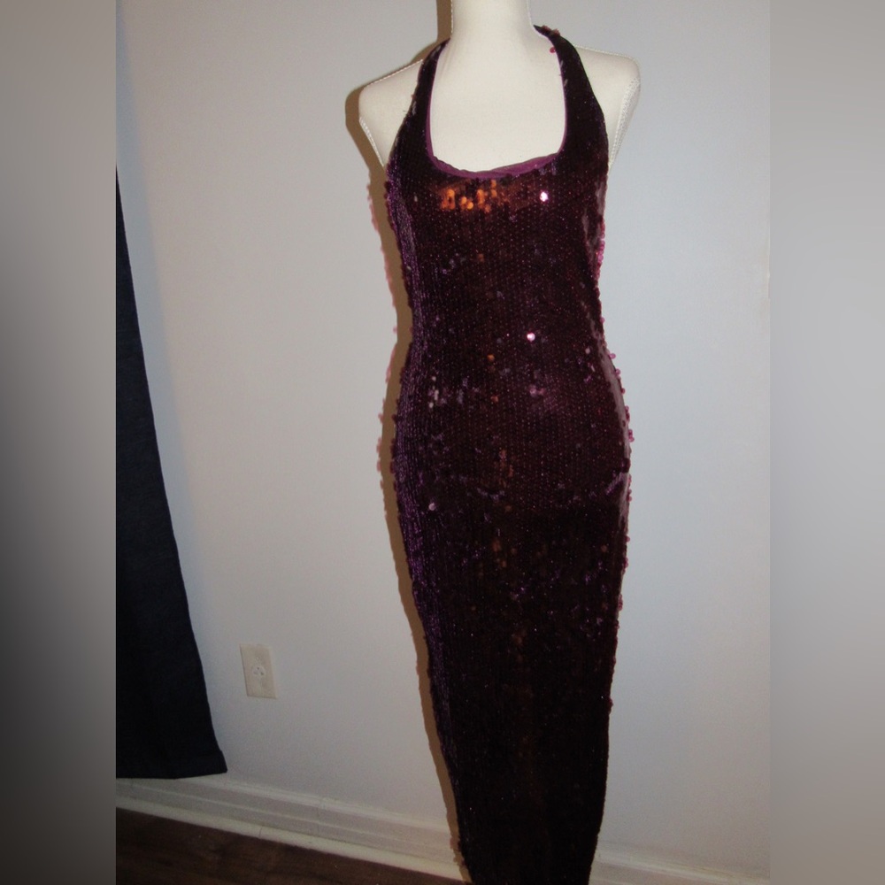 Zara Plum Sequin Halter Dress